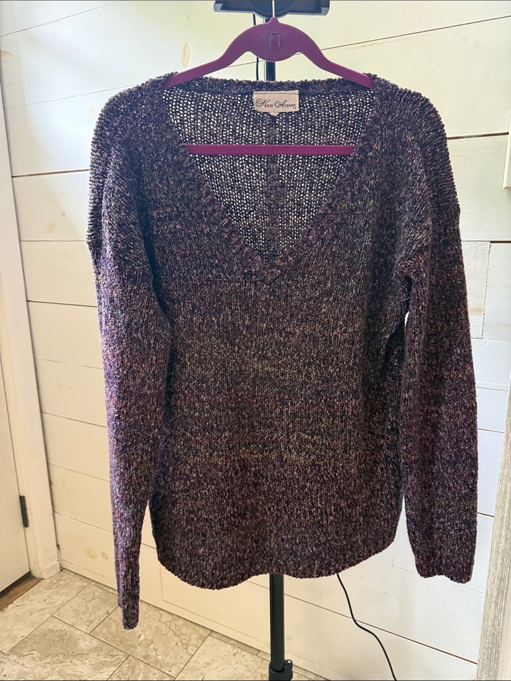 Avenue Marled Plum V-Neck Sweater